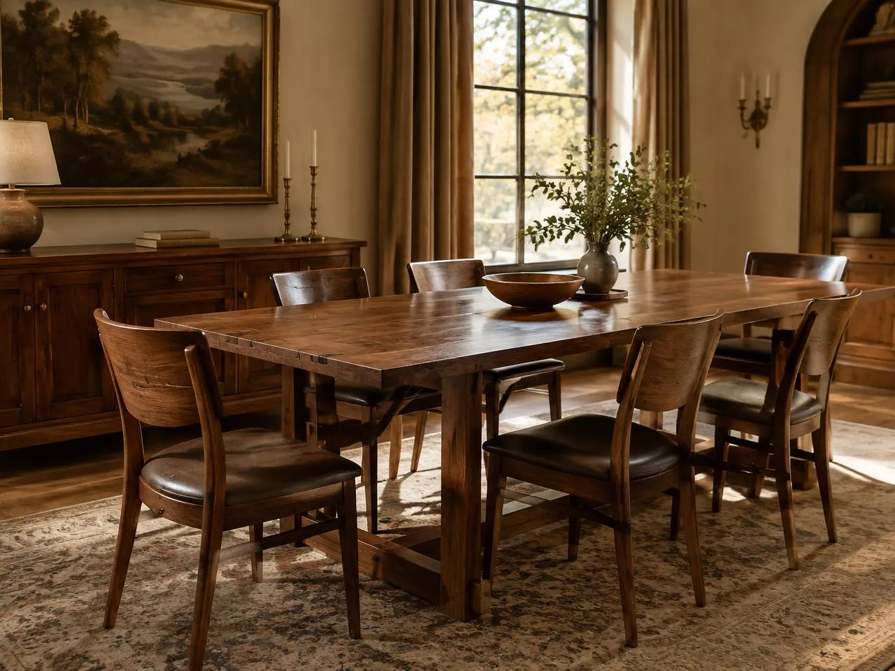 Dining furniture study with a wood table and chairs